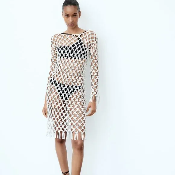 Zara | Dresses | Nwt White Macram Knit Dress Limited Edition | Poshmark